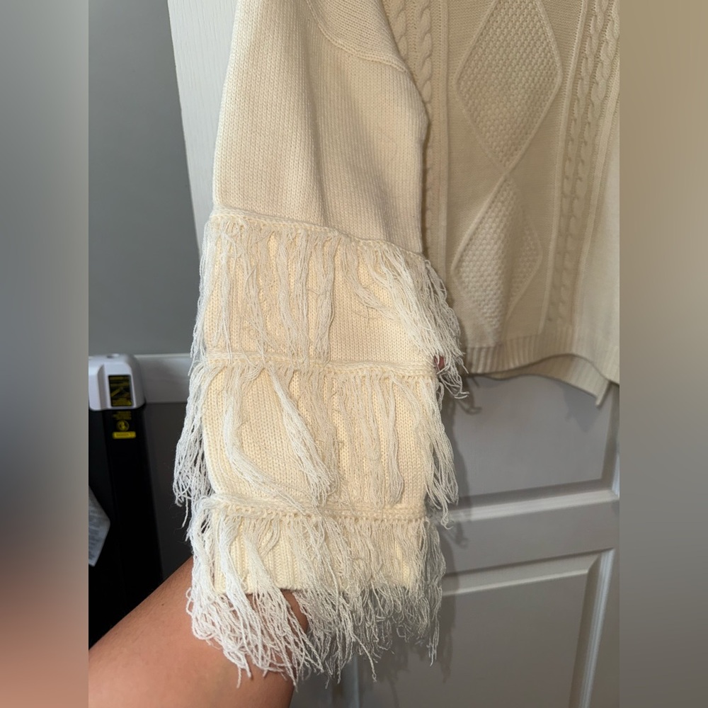 Pink Lily Cream Cable Knit Fringe Scoop Neck Sweater - Picture 5 of 6